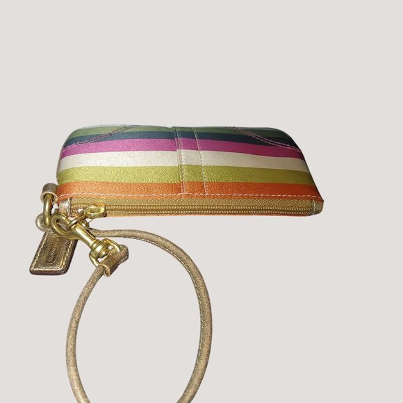 Coach Legacy Stripe Wristlet Leatherware Clutch Multicolor Colorful Small Bag - Picture 15 of 16
